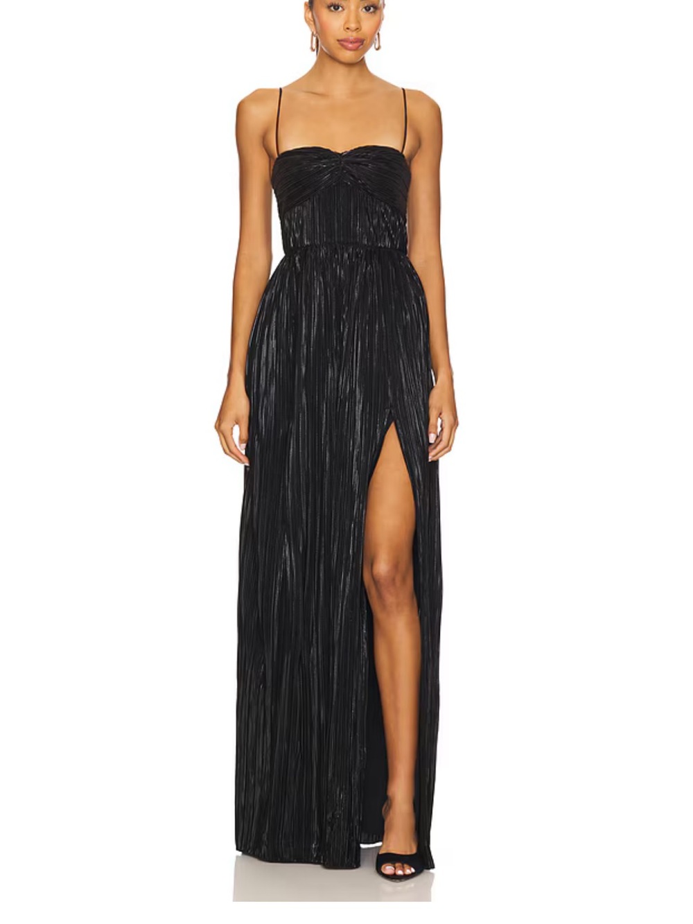 Lovers + Friends Black Pleated Maxi Dress with Side Slit
